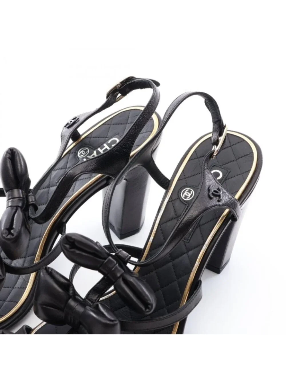 Chanel Sandals CC Logo Ribbon Leather